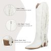 Cowgirl Fringe Boots For Women White Tassels Cowboy Boots Knee High Pointed Toe Western Boots