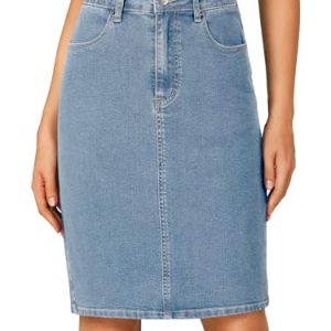 Women's Casual Stretch High Waist Back Slit Denim Jean Knee Length Skirt