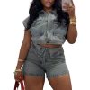 Women's Denim 2 Piece Outfits Button Down Crop Jacket and Shorts Set Summer Sexy Jeans Tracksuits