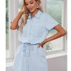 416ElmNpsEL.jpg Women Casual Denim Dress Short Sleeve Tie Waist Classic Jean Shirt Dress