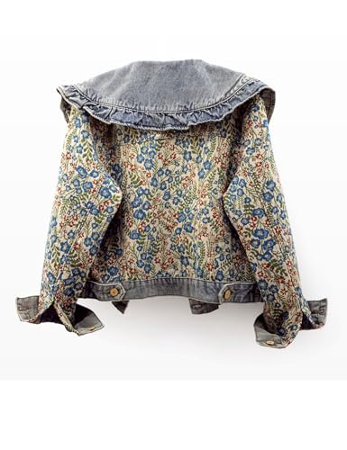 Womens Peter pan Collar Embroidered Jean Jackets Long Sleeve Jacquard Versatile Denim Jackets