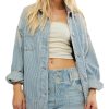 Women's Striped Denim Jackets Casual Long Sleeve Fall Jean Outfits Boyfriend Denim Coat with Pockets