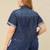 Women's Plus Size Denim Jacket Short Sleeve Lapel Button Front Work Western Outfit Jean Jackets