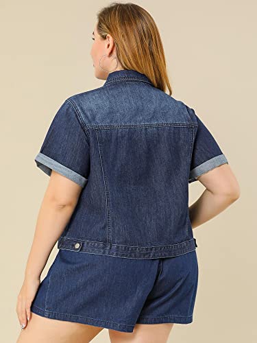 Women's Plus Size Denim Jacket Short Sleeve Lapel Button Front Work Western Outfit Jean Jackets