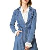 Women's Trench Jean Jackets Notched Lapel Long Sleeve Denim Jacket