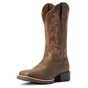 Womens Hybrid Rancher Stretchfit Embroidered Square Toe Casual Boots Mid Calf Low Heel 1-2" - Brown