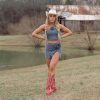 Cowboy Boots for Women Knee High Cowgirl Boots with Classic Embroidered Slip On Pointed Toe Chunky Heel Pull On Fashion Retro