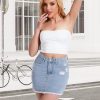 Casual Jean Skirts for Women Denim Mini Skirt Ripped Mid Waist Jean Skirt Frayed Raw Hem Denim Skirts