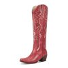 Black Cowboy Boots for Women Knee High Cowgirl Tall Boots with Classic Retro Embroidered Chunky Heel Slip On Pointed Toe Womens