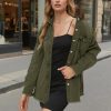 Womens Oversized Button Down Frayed Hem Denim Shacket Casual Long Sleeve Jean Jackets 2025 Spring Outfits