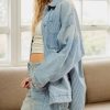 Women's Striped Denim Jackets Casual Long Sleeve Fall Jean Outfits Boyfriend Denim Coat with Pockets