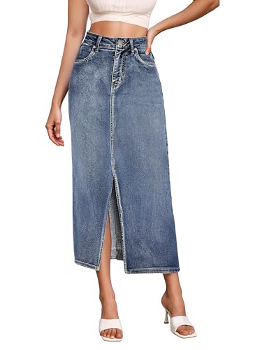 Women's Long Denim Skirt – Stretch Jean Skirt for Office and Casual Wear