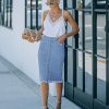 Women's Casual Mid Rise Button Down Frayed Raw Hem Denim Jean Midi Skirt