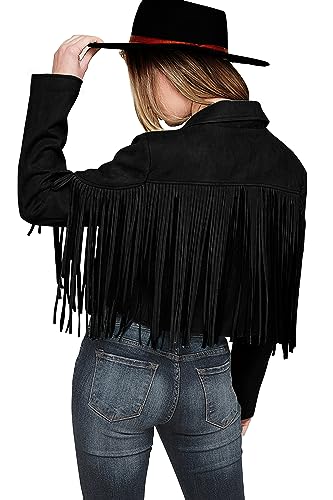 Women's Fringe Faux Suede Leather Jackets Fall Fashion 2025 Tassel Motorcycle Cropped Coats