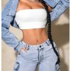Women's Y2k Open Front Cropped Denim Jean Long Sleeve Street Jacket Coat