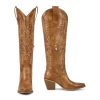 Womens Tall Cowboy Boots Side Zipper Ladies Cowgirl Knee High Boots,Comfortable Retro Vintage Embroidery Pointed Toe Block