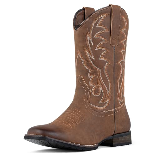 Cowboy Boots for Men Western Boots Wide Square Toe Men's Cowboy Boots Classic Embroidered with Pull On Slip Resistant Boots