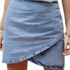 Women's Tulip Hem Shirred Washed Casual Bodycon Short Jean Denim Skirt
