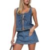 Women’s Tie Front Denim Jean Vest Top and Mini Skirt 2-Piece Set Summer Trendy Going Out Outfits Clothes 2025