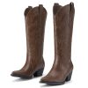 Cowboy Boots for Women Cowgirl Boots Embroidered Knee-High Western Boots Pointy Toe with Chunky Heel