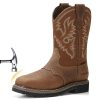 NINGO Men's Western Cowboy Boots Waterproof Square Toe Steel/Soft Toe Work Boots Comfortable Men's Slip On Pull On Safety Toe