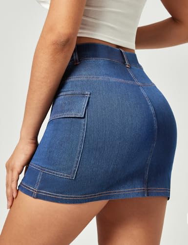41GAAvaGfML.jpg Jean Skirts for Women Denim High Stretch Cargo Skirt with Shorts Denim Skort Mini Jean Skort Y2k Skirt with Pockets