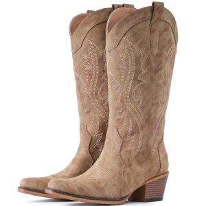 Cowboy Boots For Women Western Cowgirl Boots with Chunky Heel Mid Calf Snip Toe Ideal for low insteps
