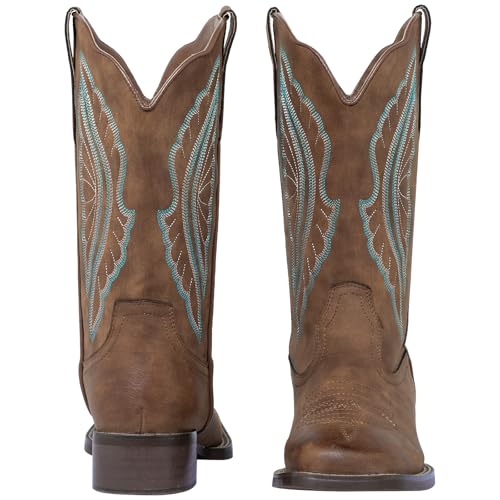 Women's Cowboy Boots Square Toe Wide Calf Cowgirl Boots Western Work Boots Embroidered