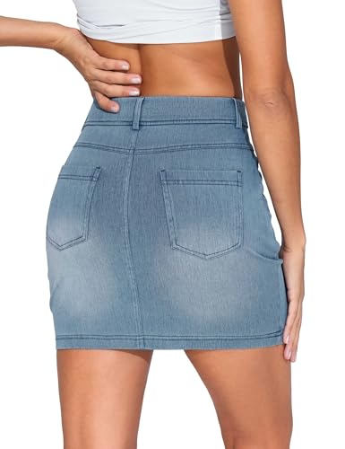 Women's High Waisted Mini Denim Skirts with Pockets Stretch Skinny Jean Bodycon Skirts