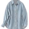 41Ilt5F8ifL.jpg Womens Denim Shirt Long Sleeve Oversized Boyfriend Jean Jacket Shacket Trendy Button Down Shirt