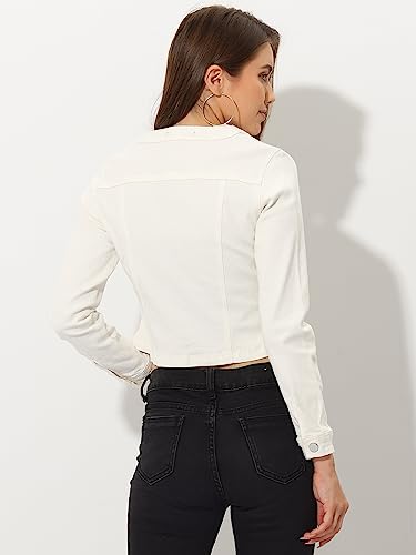 Denim Jacket for Women's Collarless Button Down Crop Jean Jackets