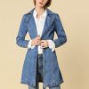 Women's Trench Jean Jackets Notched Lapel Long Sleeve Denim Jacket