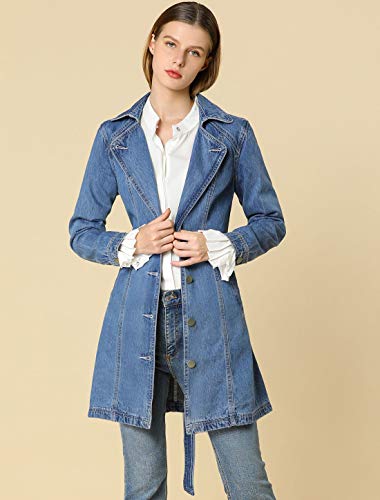 Women's Trench Jean Jackets Notched Lapel Long Sleeve Denim Jacket
