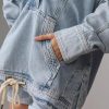 Women's Button Up Sweatshirt Denim Hoodie Oversized Pullover Jacket Jean Tops Casual Boyfriend Jackets