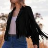 Women's Fringe Faux Suede Leather Jackets Fall Fashion 2025 Tassel Motorcycle Cropped Coats