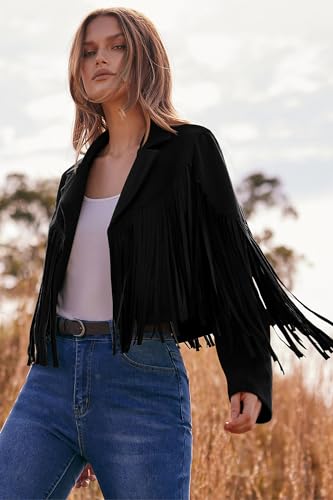 Women's Fringe Faux Suede Leather Jackets Fall Fashion 2025 Tassel Motorcycle Cropped Coats