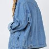 Women's Oversized Vintage Denim Jacket Long Sleeve Boyfriend Coat