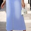 Women's Vintage Denim Long Skirt A-Line High Waisted Front Slit Casual Maxi Jean Skirt
