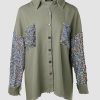 Womens Denim Jacket 2025 Sequin Patchwork Long Sleeve Jackets Top Button Front Oversized Denim Shacket