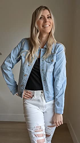 Womens Stretch Button Down Long Sleeve Pockets Denim Jean Trucker Jacket