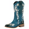 Women's Floral Rhinestones Square Toe Cowboy Boots Western Country Wedding Cowgirl Boots Wide Calf