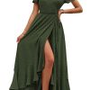 Women's Summer Maxi Dress Casual Wrap Floral Boho Short Sleeve V Neck Split Ruffle Beach Long Dresses