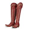 Over the Knee Cowboy Boots for Women Embroidery Cowgirl Boots Chunky Heel Side Zipper Boots Thigh High Western Boots