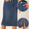 Casual Denim Skirt for Women's High Waist Split Back Pockets Midi Jean Skirts