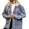 Women's Oversized Denim Jacket Casual Long Sleeve Vintage Jean Jacket Top Coat with Detachable Hood