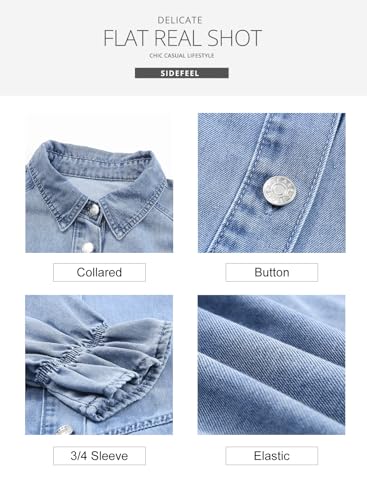 41OFOnNUTL.jpg Womens Smocked 3 4 Sleeve Button Down Denim Jeans Dresses