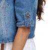 Women's Short Sleeve Stretch Denim Jacket Retro Casual Button Down Cropped Trucker Jean Jackets