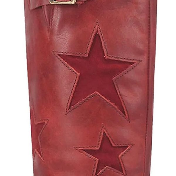 Women's Knee High Riding Boots Square Toe Chunky Heel Fashion Buckle Belts Cowboy Cowgirl Moto Boots with Stars