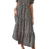 Summer Dresses for Women 2025 Casual Floral Boho Midi Sun Dress Puff Short Sleeve Flowy Beach Vacation Sundress