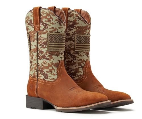 Cowboy Boots For Men - Mens Square Toe Western Boot With Flag,Oil/Slip Resistant,Durable Fashionable Classic Pull on 10 Inch